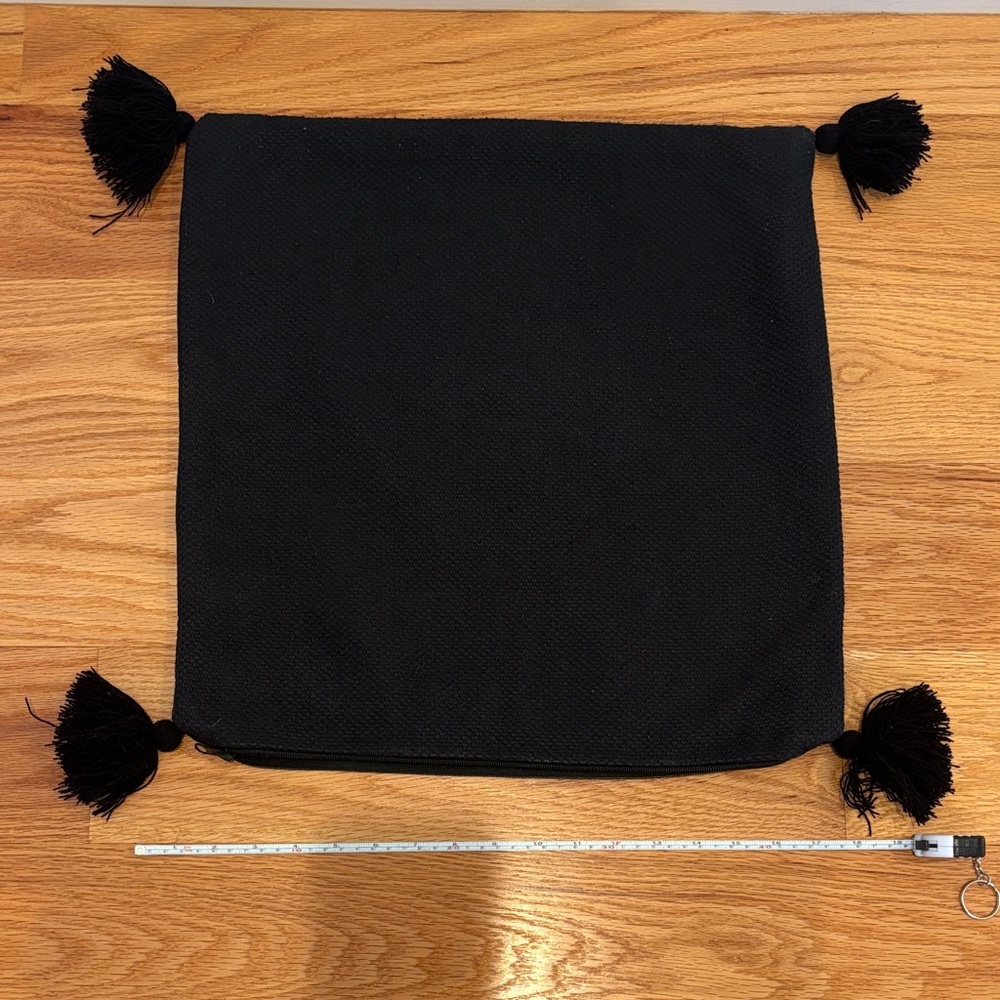 Woven Nook Black Throw Pillow Cover with Tassels 19x19in